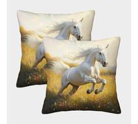 White Caballo Galloping Cuadrada Funda De Cojín De Sofá 2 Paquetes Nature Paisaje Art Style con Patrón Adecuada para Cama,hogar,automóvil,Interior Y Exterior 50x50cm