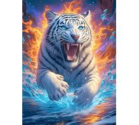 White Cachorro de tigre en brillo ardiente mágico Puzzle 300 Piezas Familiar Creativo Animal salvaje mascota Cute Rompecabezas 3D Para Familia Juguete Educativo Construir Maquetas Aliviar Estrés 300 P