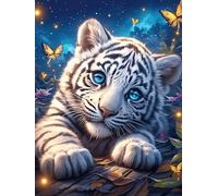 White Cachorro de Tigre en un Brillo Mágico Puzzle 300 Piezas Cartón Resistente Para Niños Mayores 14 Años Mascota de Vida Silvestre Cute Estimulación Cerebral Reunión Familiar Juegos Pieza Decorativa
