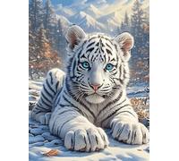 White Cachorro de Tigre en un Brillo Mágico Rompecabezas 1000 Piezas Cartón Resistente Para Toda La Familia Mascota de Vida Silvestre Actividades Grupales Relajación Concentración Regalo Aniversario 1