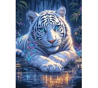 White Cachorro de Tigre en un Brillo Mágico Rompecabezas 300 Piezas Cartón Grueso para Parejas Mascota de Vida Silvestre Cute Desarrollo Habilidades Actividad Familiar Educativa Decoración Dormitorio