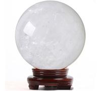 White Calcite Ball Quartz Crystal Sphere Ball with Wooden Stand, Stones Minerals Specimens Gem Stone for, Divination, Home Decoration,Diameter2.8