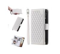 (White) Case for iPhone SE 2022/8/7 Zipper Cover with Wrist Strap Wallet Case Hand Strap Zipper Magnetic
