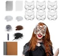 White Cat Masque, Masque Making Kit, PVC, Felt Arts and Crafts Set with Mesh and Felt Sheets, Costume Prop for Cosplay, Party, Carnival, Perfect for Men, Women, and Kids Creative Dress-Up, 19x17cm