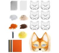 White Cat Masque, Masque Making Kit, PVC, Felt Arts and Crafts Set with Mesh and Felt Sheets, Costume Prop for Cosplay, Party, Carnival, Perfect for Men, Women, and Kids Creative Dress-Up, 19x17cm