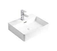 White Ceramic Rectangular Bathroom Vessel Sink, 19.6x16.5 Inch Above Counter Porcelain Sink with Faucet Combo for Bathroom, Hotel, Bar Lavatory Vanity
