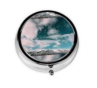 White Cloud Snow Mountain Pastillero organizador de pastillas de metal redondo pastillero organizador de medicamentos contenedor de pastillas