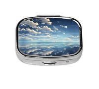 White Clouds Over The Sea - Caja de almacenamiento de píldoras cuadrada de viaje, mini pastillero portátil (pastillero de 2 compartimentos), caja de almacenamiento de medicamentos y vitaminas