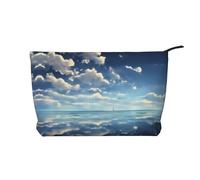White clouds over the sea - Neceser de pana para mujer, cartera portátil con cremallera, adecuada para viajes y almacenamiento diario de cosméticos,