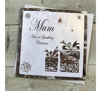 White Cotton C2-M Tarjeta de Navidad hecha a mano con texto en inglés "Mum Have a Sparkling Christmas"