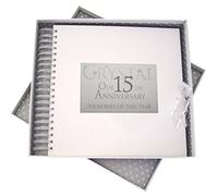 White Cotton Cards 15º Aniversario de Cristal Memories of This Year, Card & Memory Book, Glitter & Words, Madera, Blanco, 27x30x4 cm