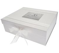 WHITE COTTON CARDS 20 Aniversario de China Memories of This Year, Caja de Recuerdos, Purpurina y Palabras, Madera, Blanco, 27.2x32x11 cm