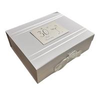 WHITE COTTON CARDS 30th Pearl Anniversary-Caja de Recuerdos, Copas de champán, Madera, Blanco, 27.2x32x11 cm