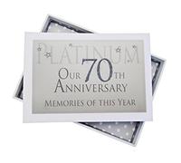WHITE COTTON CARDS 70 Aniversario de Platino Memories of This Year, Tiny Album, Glitter & Words, Madera, Blanco, 12.5x17.5x2.5 cm