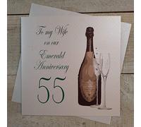 White Cotton Cards A55W - Tarjeta de felicitación de 55 aniversario hecha a mano con texto en inglés "To My Wife On Our Emerald Anniversary"
