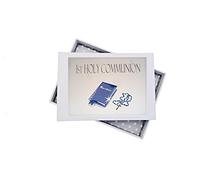 WHITE COTTON CARDS - Álbum de Fotos de Primera Comunión Mini, Azul Biblia y Cruz, com-b1t, Junta, Blanco, 12,5 x 17,5 x 2,5 cm