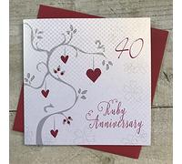 WHITE COTTON CARDS Algodón Blanco de Tarjetas Aniversario de Boda, Hecho a Mano 40th Anniversary Tarjeta, Color Blanco