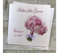 WHITE COTTON CARDS Algodón Blanco Tarjetas Madre de la Novio Muchas Gracias Boda Hecha a Mano Tarjeta con Ramo de Flores, Color Blanco