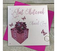 WHITE COTTON CARDS Bat Mitzvá Mazel Tov judío de Mano Tarjeta