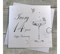 WHITE COTTON CARDS bd114 Coupe Cristal Happy Anniversary 'Marfil 14 años Tarjeta de felicitación de Aniversario, Color Blanco
