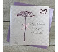 WHITE COTTON CARDS BD46 - 90 "Diente de león, diseño con Texto Happy Birthday To A Lovely Abuela 90" Hecha a Mano Tarjeta de cumpleaños, 90, Color Blanco