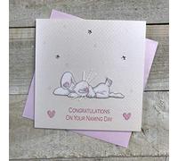 White Cotton Cards BD71-Tarjeta de felicitación con Texto en inglés Congratulations On Your Naming Day, Hecha a Mano, Color Rosa, Algodón, Blanco