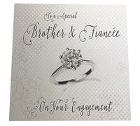 White Cotton Cards BD74 - Tarjeta de compromiso hecha a mano, diseño con texto "To A Special Brother and Fiancée On Your Engagement"