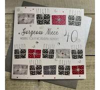 WHITE COTTON CARDS bdp40-n Rojo Presente, Wishing You A Wonderful Birthday Gorgeous Sobrina Hecha a Mano Tarjeta de 40º cumpleaños, Color Blanco