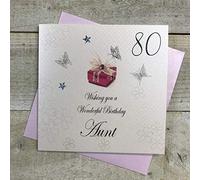 WHITE COTTON CARDS bdp80-aunt Presente, Wishing You A Wonderful Birthday Aunt roja Hecha a Mano Tarjeta de cumpleaños, 80, Color Blanco