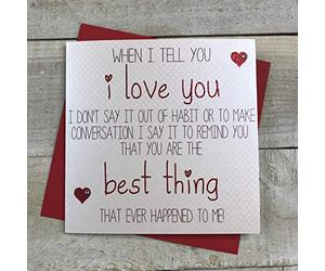 WHITE COTTON CARDS Blanco Tarjetas de algodón Blanco con Texto en inglés I Love You... You Are The Best Thing Que Ever Happened to Me. Hecha o a Mano, Tarjeta de día de San Valentín.