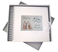WHITE COTTON CARDS Blanco Tarjetas de algodón Día, Hermano y Hermana IN-Law Tarjeta y Libro de Recuerdos, Zapatos y diseño de Anillos de Boda, Junta, Blanco, 27 x 30 x 4 cm