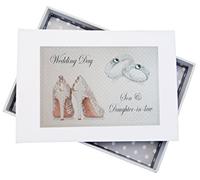 WHITE COTTON CARDS Blanco Tarjetas de algodón Día, Hijo e Hija IN-Law Mini álbum de Fotos, diseño de Zapatos y Anillos de Boda, Junta, Blanco, 12,5 x 17,5 x 2,5 cm