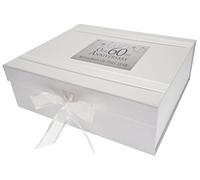 WHITE COTTON CARDS Caja de Recuerdo Grande con Purpurina y Palabras, para 60 Aniversario de Diamantes, Recuerdos de Este año, Madera, 27,2 x 32 x 11 cm