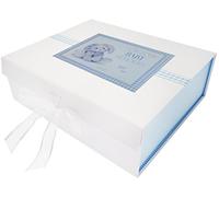 WHITE COTTON CARDS - Caja de Recuerdos para bebé (27 x 32 x 11 cm), diseño de Conejito Azul