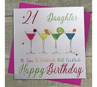WHITE COTTON CARDS Code nca21-d neón cócteles 21 Hija es Hora de Celebrar con cócteles Tarjeta de cumpleaños Hecho a Mano 21st Tarjeta de cumpleaños