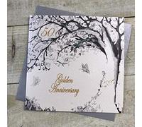 WHITE COTTON CARDS Code PA50 Golden Aniversario Hecho a Mano 50th Aniversario Tarjeta