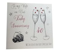 WHITE COTTON CARDS Code wa40 W A My Wife on Our Ruby Anniversary Hecho a Mano 40 Aniversario Tarjeta
