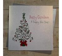 WHITE COTTON CARDS Code xfp6 Feliz Navidad y Feliz Año Nuevo Árbol de tamaño Grande, Hecha a Mano