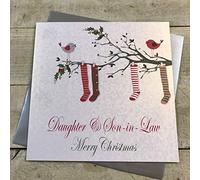 WHITE COTTON CARDS Code XX14 - 82 Hija y yerno Merry Christmas Tarjeta de Navidad (Hecha a Mano, tamaño Grande, Medias