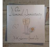 White Cotton Cards código XLWA60R en Nuestra noces de Brillantes, diseño de la Mano, Gran Tarjeta de cumpleaños de Boda, diseño de Copas de champán