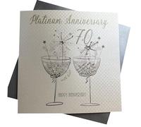 White Cotton Cards Coupe Glass BD170-Tarjeta de Aniversario Hecha a Mano con Texto Happy Anniversary 'Platinum' 70 Years, Color Blanco, 16cm X 16 cm