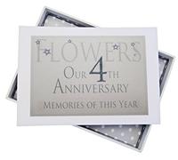 WHITE COTTON CARDS Cuarto Aniversario de Flores Recuerdos de Este año, pequeño álbum, Purpurina y Palabras, Madera, Blanco, 12.5x17.5x2.5 cm