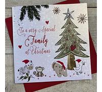 WHITE COTTON CARDS F2-FAM "to a Very Special Family"" Tarjeta de Navidad hecha a mano ", 16 x 16 cm