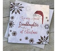 White Cotton Cards F2-GD - Tarjeta de Navidad hecha a mano, diseño de nieta