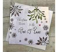 White Cotton Cards F2-OL Tarjeta de Navidad hecha a mano con texto "To the One I Love"