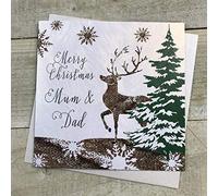 White Cotton Cards F3-MD - Tarjeta de Navidad hecha a mano con texto "Merry Christmas Mum & Dad"