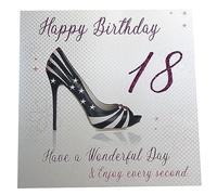 WHITE COTTON CARDS Feliz Have A Wonderful Birthday. Tarjeta de 18 cumpleaños Extragrande. (Zapato), XLWBA18, Blanco, 22cm x 22cm