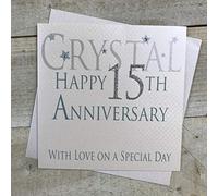WHITE COTTON CARDS Happy 15th Aniversario de Cristal con Amor en un día Especial Tarjeta de Hecho a Mano