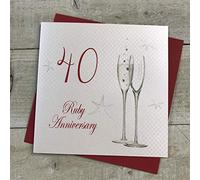 WHITE COTTON CARDS Happy 40TH, Handmade Ruby Anniversary Card (Code p40)