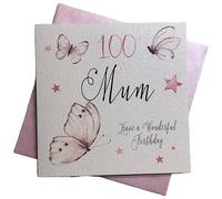WHITE COTTON CARDS Hecho a Mano 100 Mum Have a Wonderful Birthday Vintage Mariposas 100th Tarjeta de cumpleaños, Color Blanco